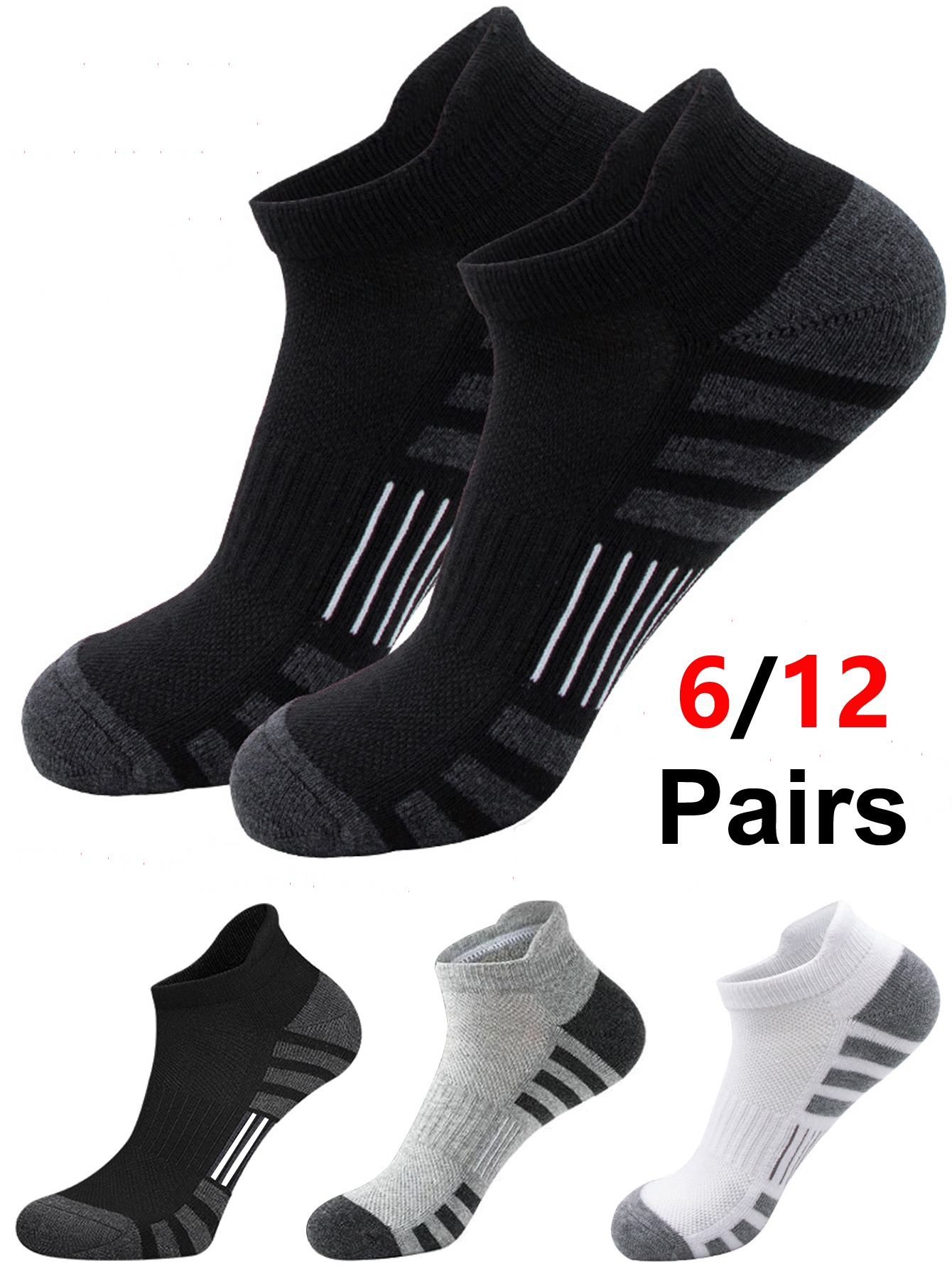 Athletic Sock Cushion - 6/24 Pairs Cushioned Breathable Ankle Athletic
