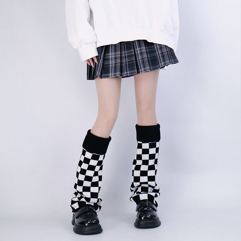 Black White Checkered Leg Warm - Boot Sock Slouchy avis et prix