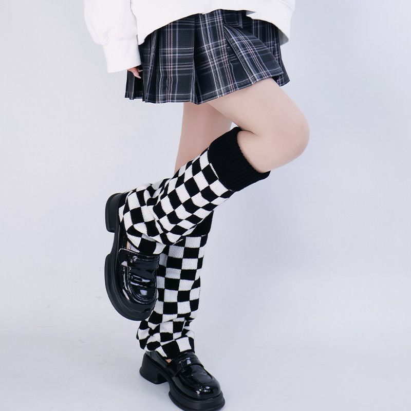 Black White Checkered Leg Warm - Boot Sock Slouchy avis et prix