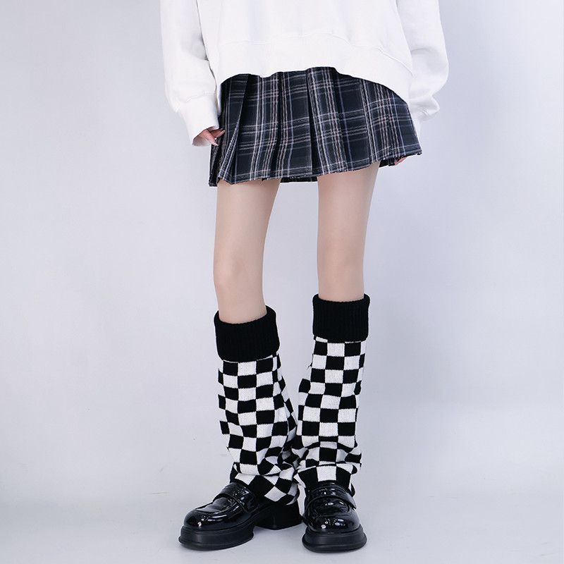 Black White Checkered Leg Warm - Boot Sock Slouchy avis et prix