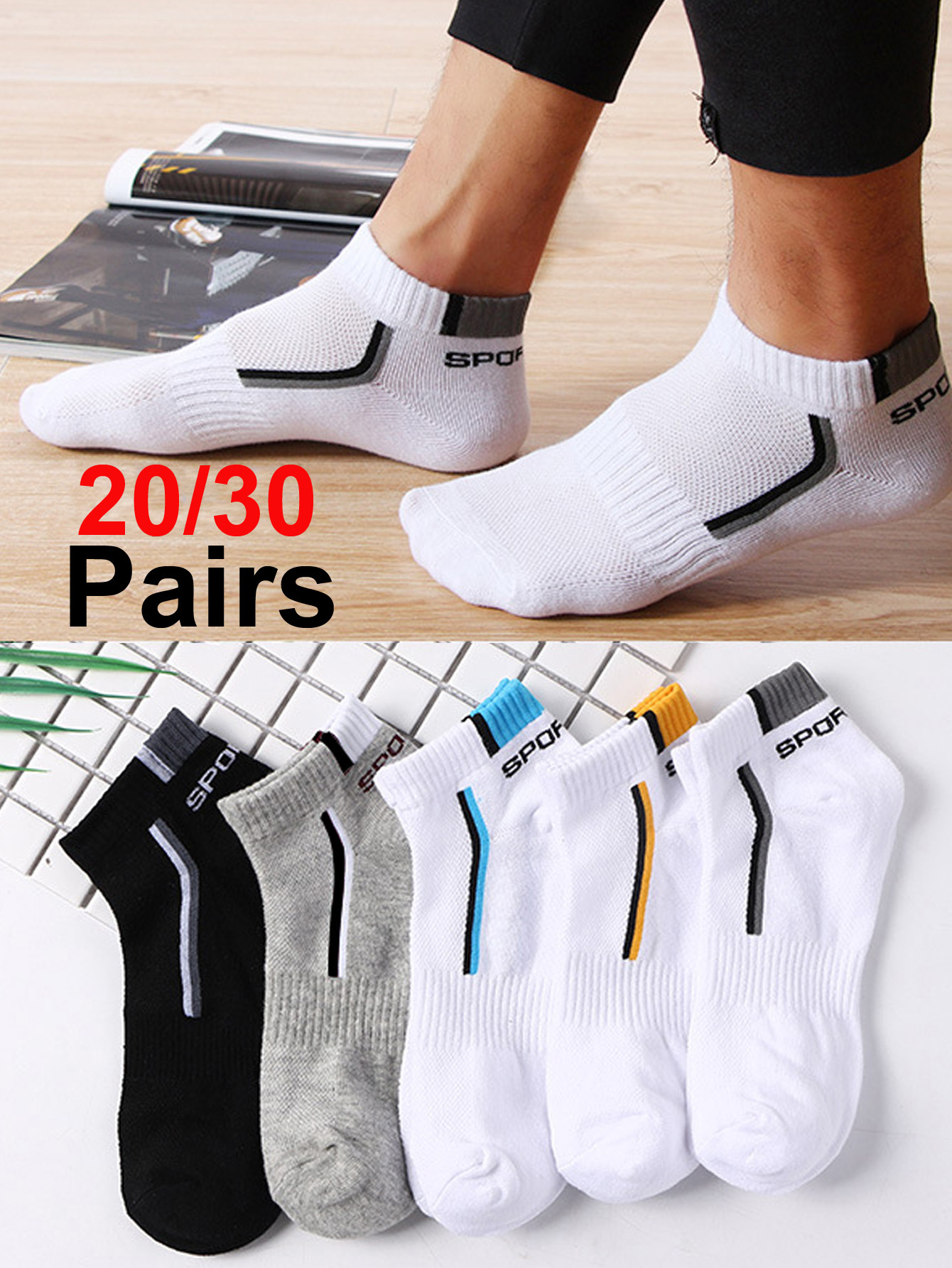 30pairs Men's Fashion Cotton B - Ankle Sock Low Cut avis et prix