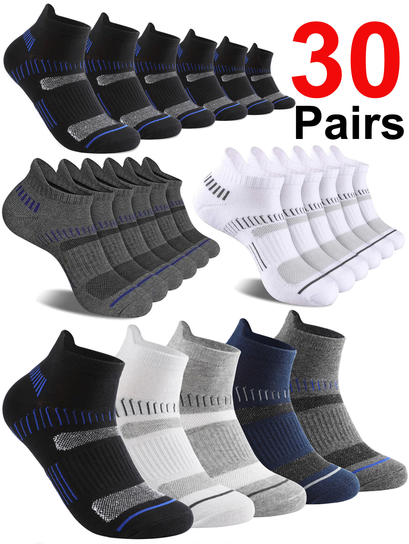 30 Pairs Ankle Socks Men Athle - Ankle Sock Low Cut avis et prix