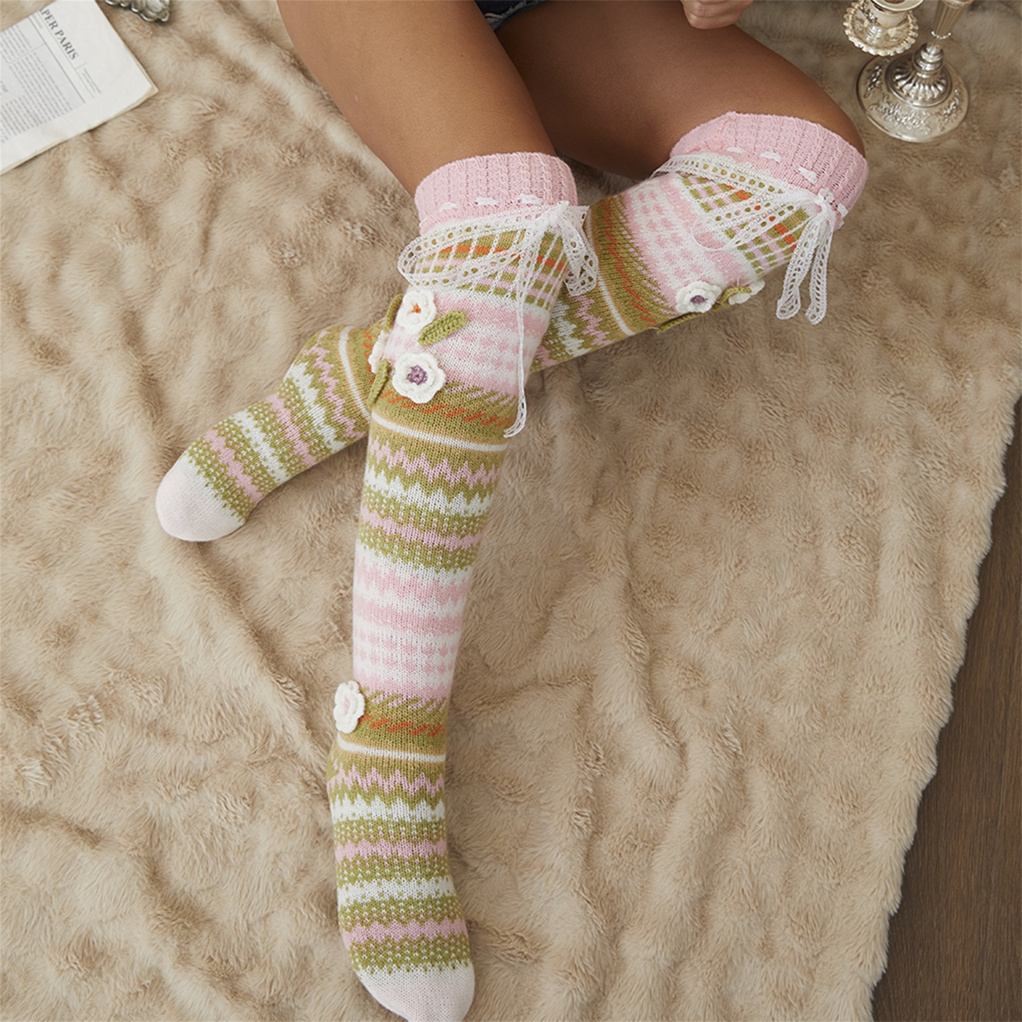 Elegant Crochet Lace Thigh Hig - Silk Sock Bamboo avis et prix