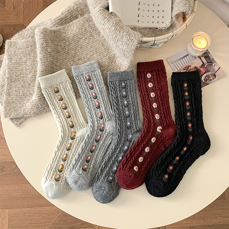 Korean Sweet Floral Wool Mid-C - Boot Sock Slouchy avis et prix