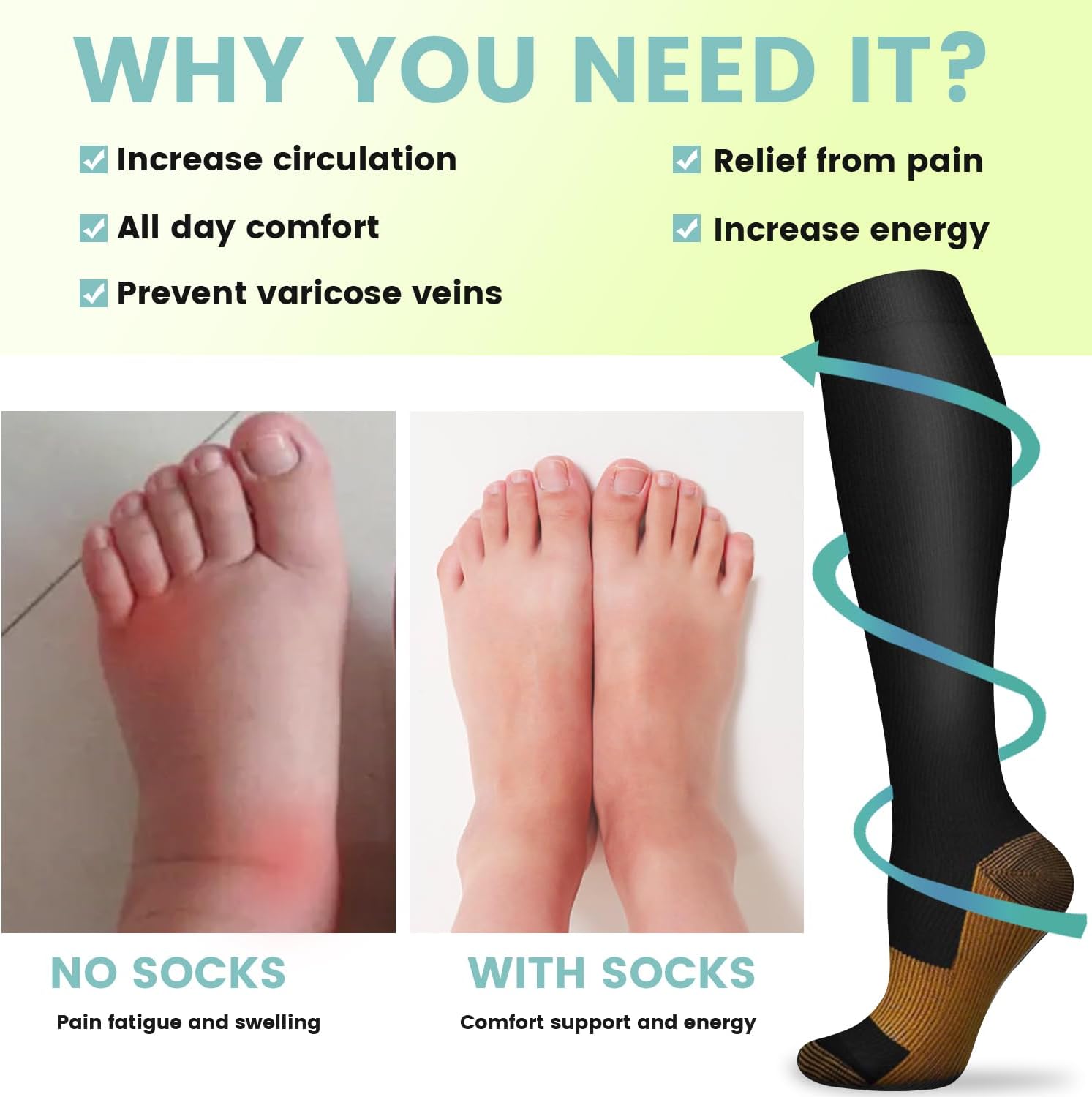 6 Pairs Solid Color Copper Com - Compression Sock Medical avis et prix