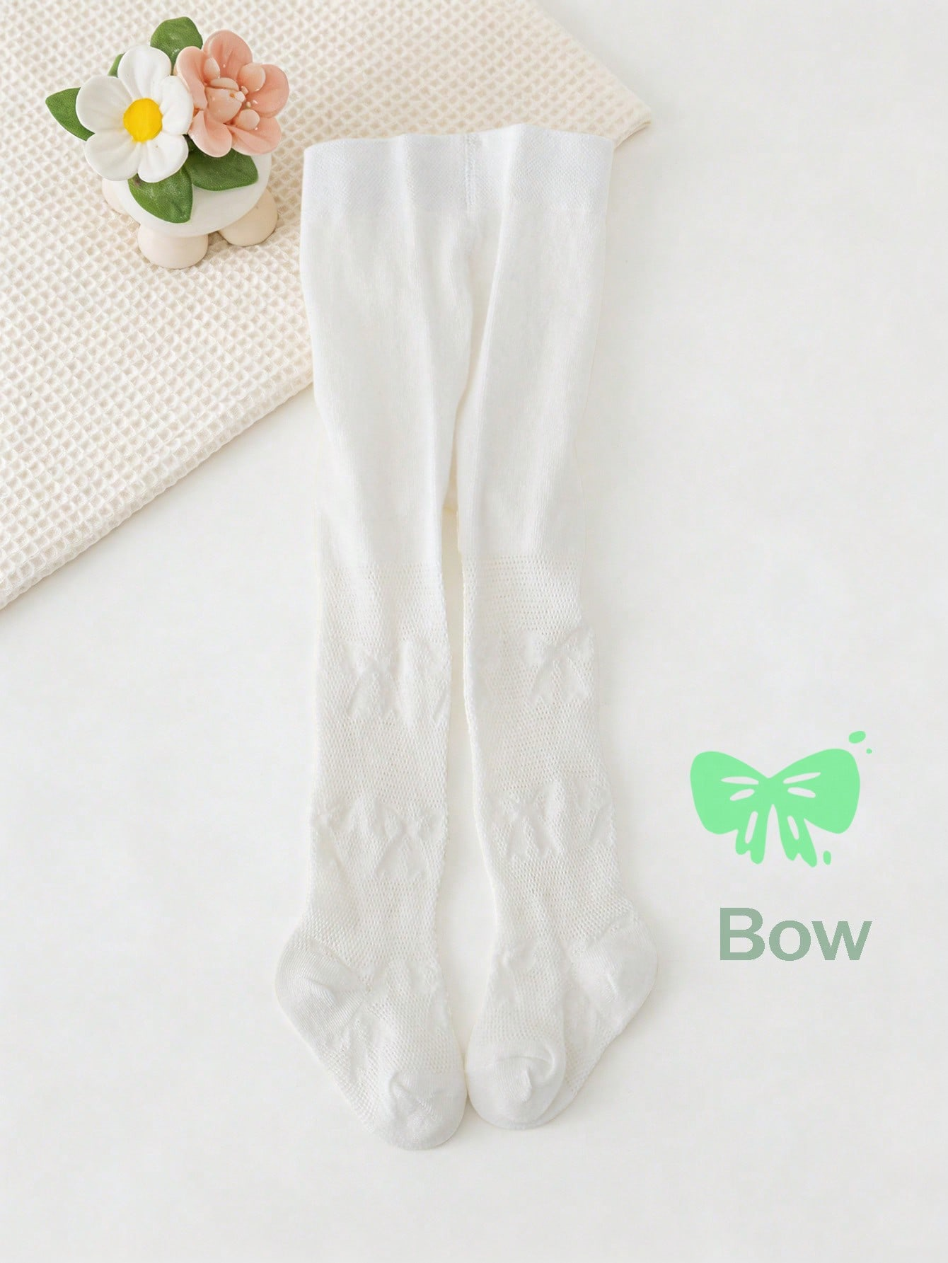 3/1 Pcs Girls White Bow Print  - Tights Pantyhose Sheer avis et prix