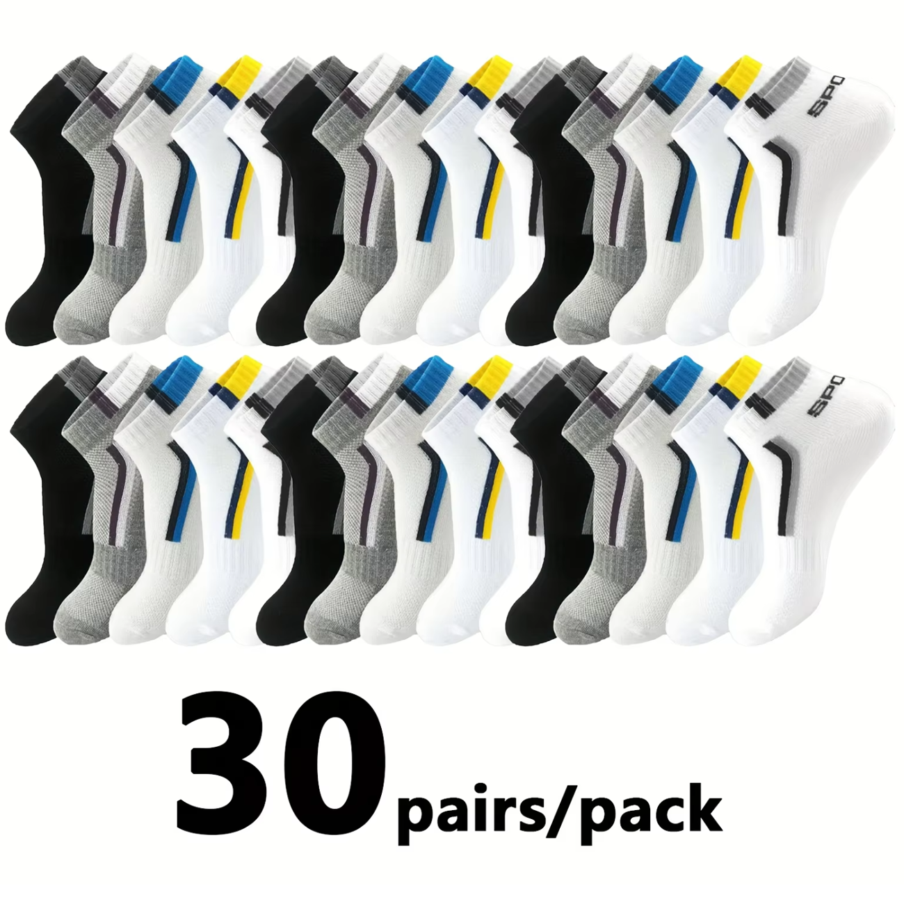 30Pairs Men's Color-block Mesh - Ankle Sock Low Cut avis et prix