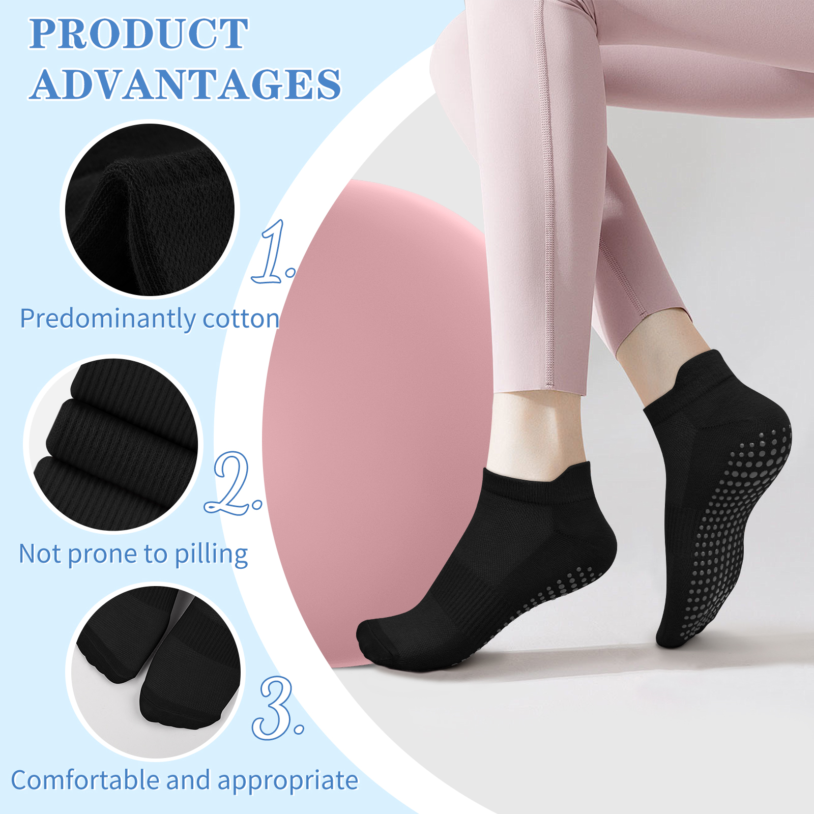 3 Pairs Yoga Socks Women Cotto - No Show Sock Women avis et prix